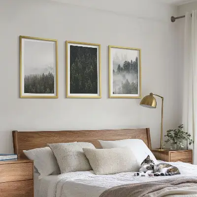 Wall art set featuring a foggy green forest nature scene