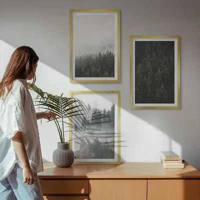 Wall art set featuring a foggy green forest nature scene
