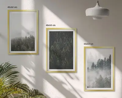 Wall art set featuring a foggy green forest nature scene