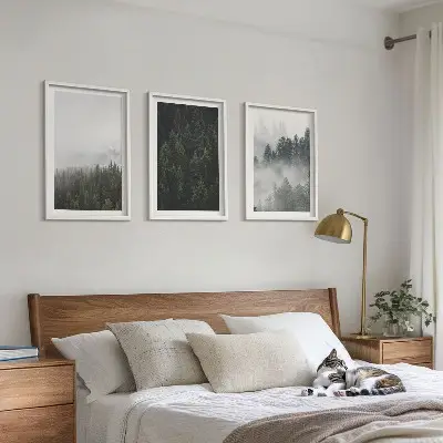 Wall art set featuring a foggy green forest nature scene