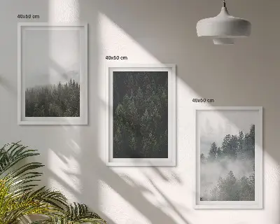 Wall art set featuring a foggy green forest nature scene