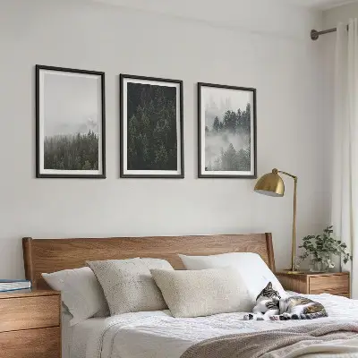 Wall art set featuring a foggy green forest nature scene