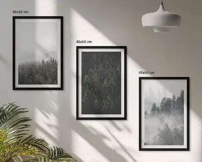 Wall art set featuring a foggy green forest nature scene