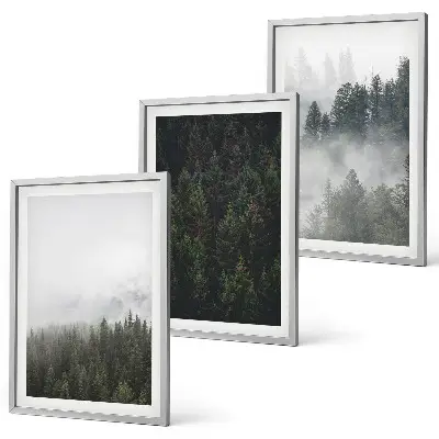 Wall art set featuring a foggy green forest nature scene