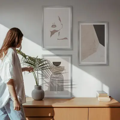 Three-piece wall art piece Abstract face shapes