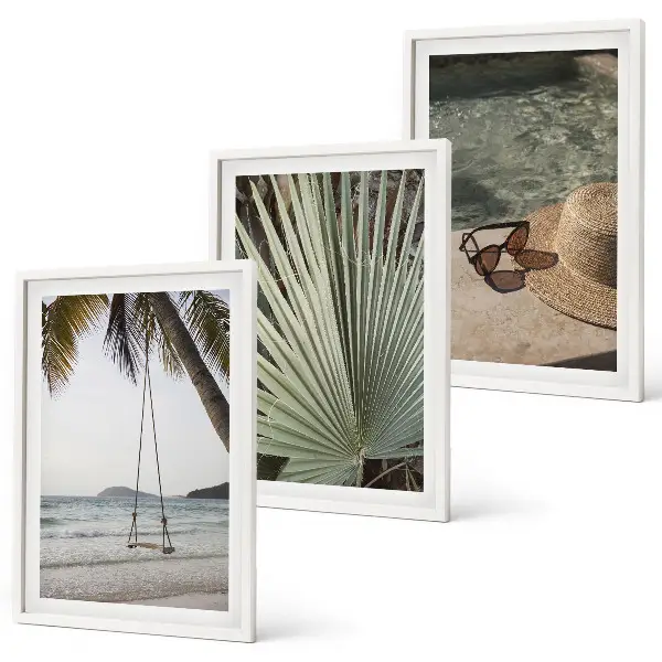 Three-piece beach swing leaf wall art set vacation themed decorative wall decor