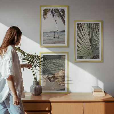 Three-piece wall art piece Beach swing leaf vacation