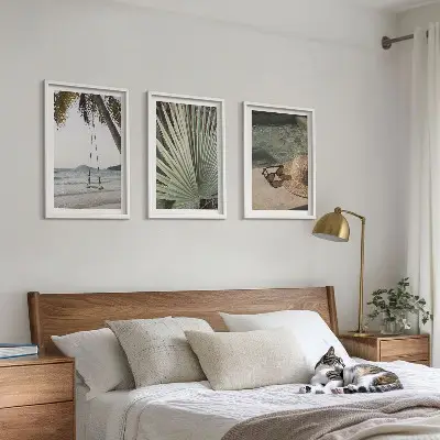 Three-piece beach swing leaf wall art set vacation themed decorative wall decor
