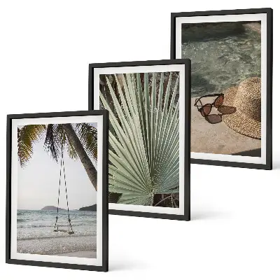 Three-piece beach swing leaf wall art set vacation themed decorative wall decor
