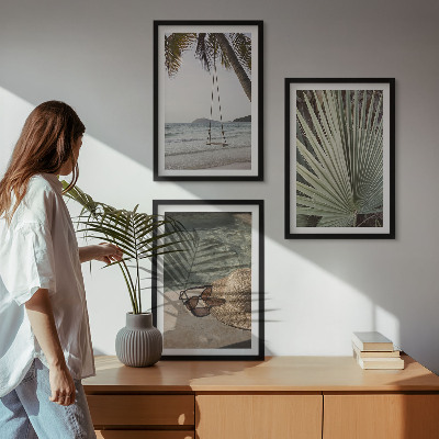 Three-piece wall art piece Beach swing leaf vacation