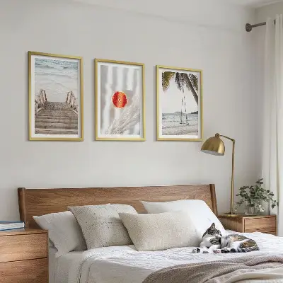 Three-piece beach wooden stairs wall art vacation themed decorative wall decor