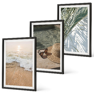 Wall art set Water beach hat sunglasses