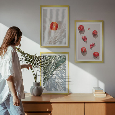 Set of 3 framed wall art pieces Holiday palm fruit