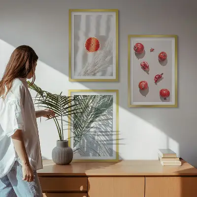 Holiday palm fruit art set of 3 framed wall art pieces