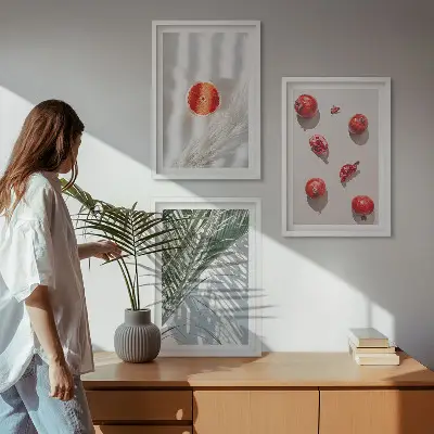 Holiday palm fruit art set of 3 framed wall art pieces