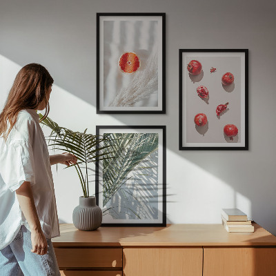Set of 3 framed wall art pieces Holiday palm fruit