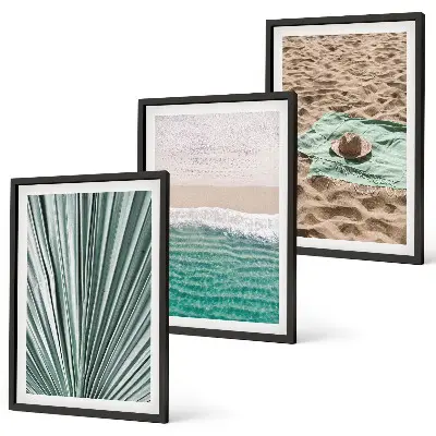 Three-piece beach and sea holiday views wall art set 