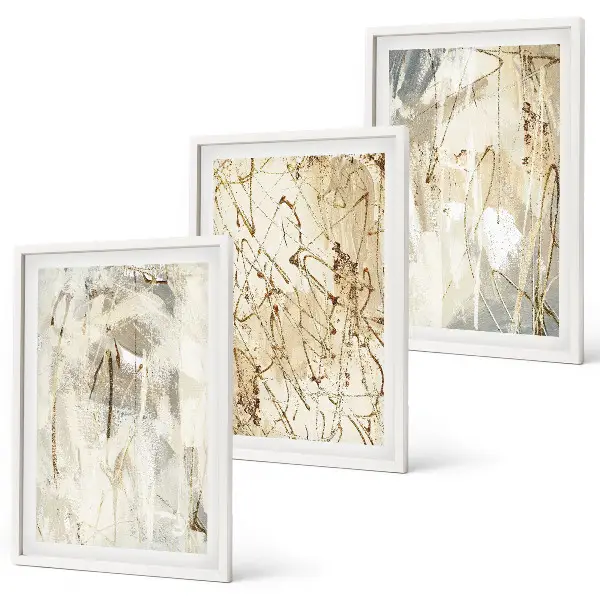 Three-piece abstract wall art set beige and gray pattern design