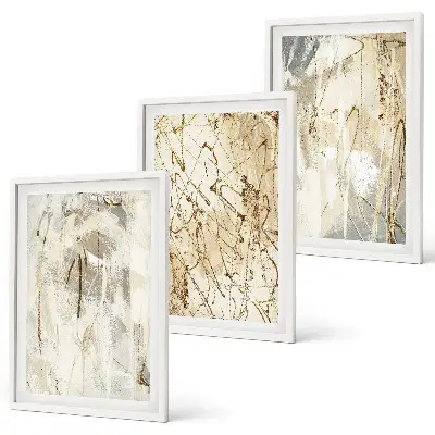 Three-piece abstract wall art set beige and gray pattern design