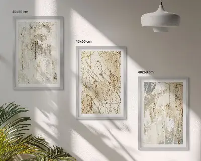 Three-piece abstract wall art set beige and gray pattern design