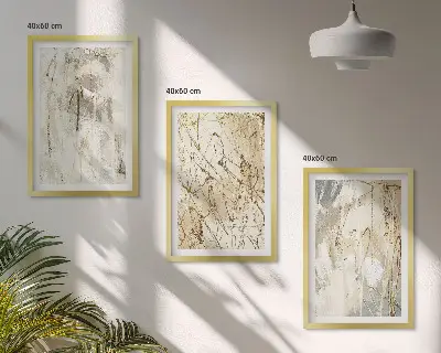 Three-piece abstract wall art set beige and gray pattern design
