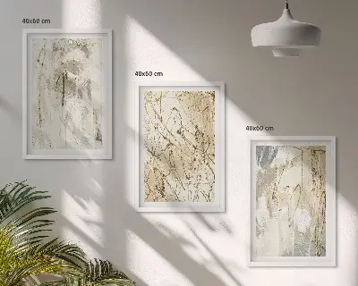 Three-piece abstract wall art set beige and gray pattern design