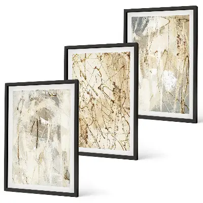 Three-piece abstract wall art set beige and gray pattern design