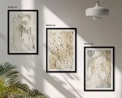 Three-piece abstract wall art set beige and gray pattern design