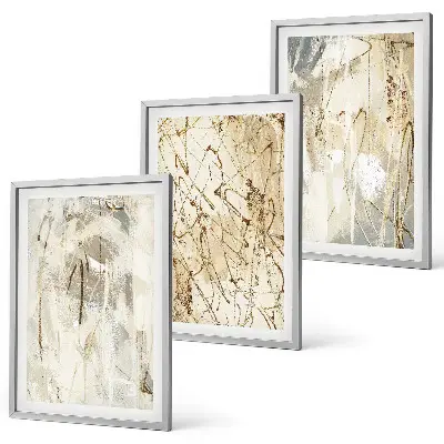 Three-piece abstract wall art set beige and gray pattern design