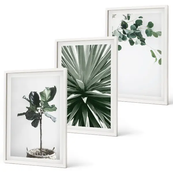 Set of 3 framed wall art pieces green plants minimalism style