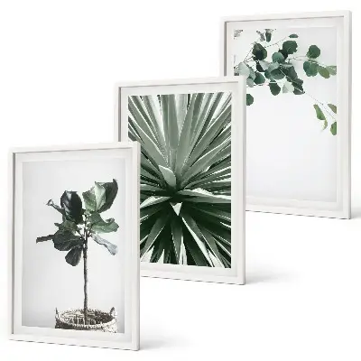 Set of 3 framed wall art pieces green plants minimalism style