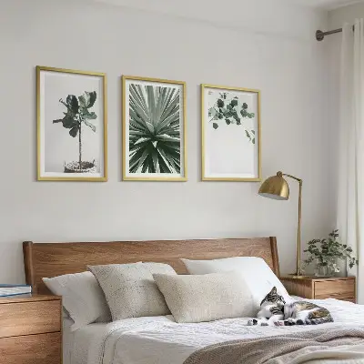 Set of 3 framed wall art pieces green plants minimalism style