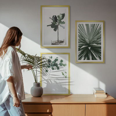 Set of 3 framed wall art pieces Green plants minimalism