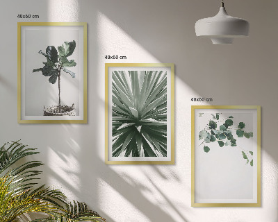Set of 3 framed wall art pieces Green plants minimalism
