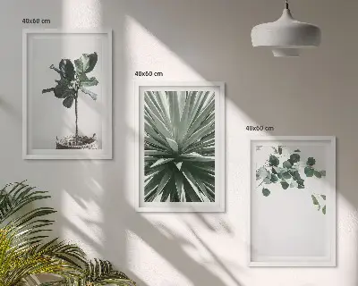 Set of 3 framed wall art pieces green plants minimalism style