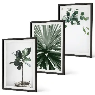 Set of 3 framed wall art pieces green plants minimalism style