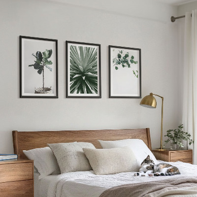 Set of 3 framed wall art pieces Green plants minimalism
