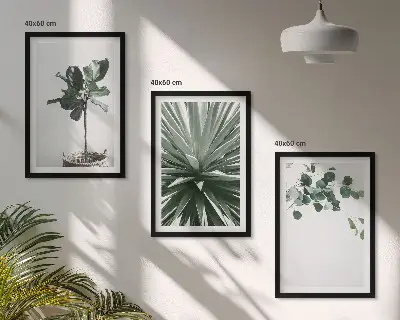 Set of 3 framed wall art pieces green plants minimalism style