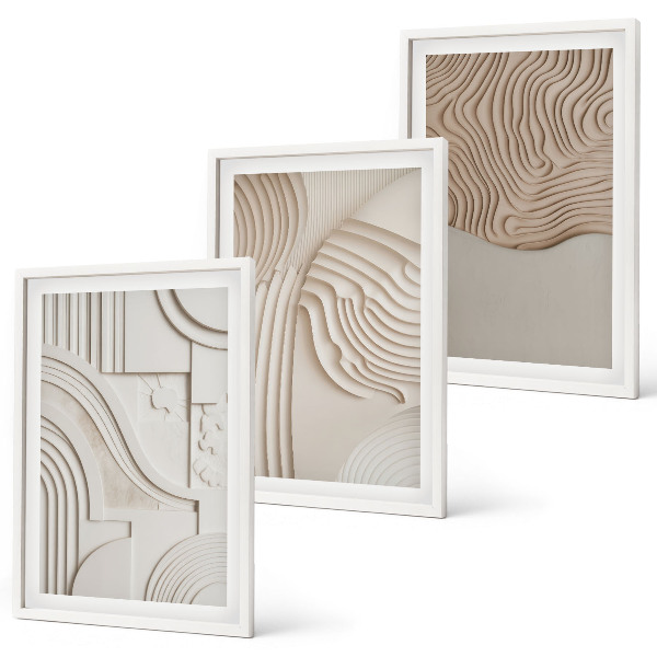 Set of 3 framed wall art pieces Abstract patterns beige white