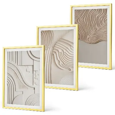 Set of 3 framed wall art pieces with abstract beige and white patterns