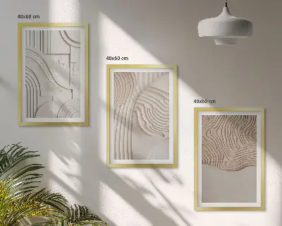 Set of 3 framed wall art pieces with abstract beige and white patterns