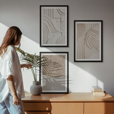 Set of 3 framed wall art pieces Abstract patterns beige white