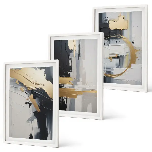 Wall art set Abstract black and white painting