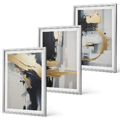 Wall art set Abstract black and white painting