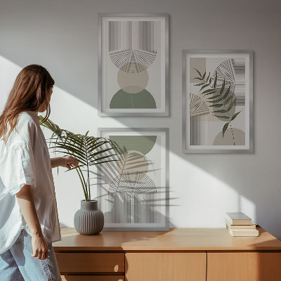 Three-piece wall art piece Abstract shapes with greenery