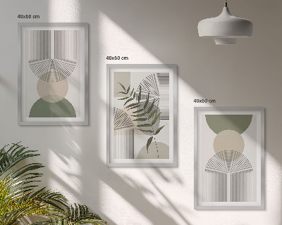 Three-piece wall art piece Abstract shapes with greenery
