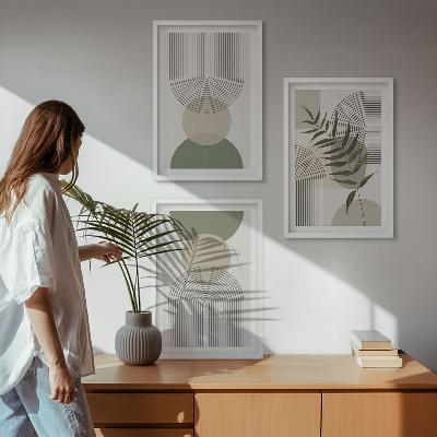 Three-piece wall art piece Abstract shapes with greenery