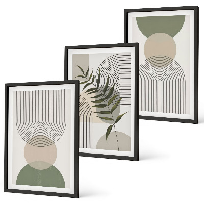 Three-piece wall art piece Abstract shapes with greenery