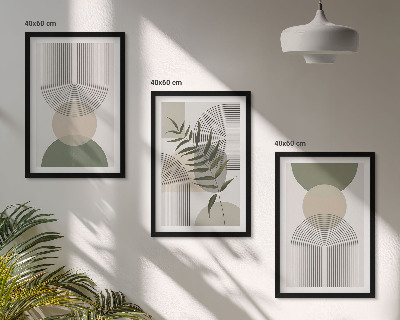 Three-piece wall art piece Abstract shapes with greenery