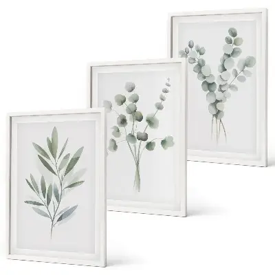 Set of 3 framed wall art pieces featuring plant patterns with greenery